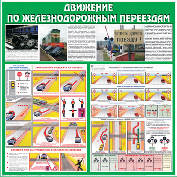 С40 Стенд движение по железнодорожным переездам (1000х1000 мм, пластик ПВХ 3 мм, алюминиевый багет золотого цвета) - Стенды - Стенды по безопасности дорожного движения - магазин "Охрана труда и Техника безопасности"